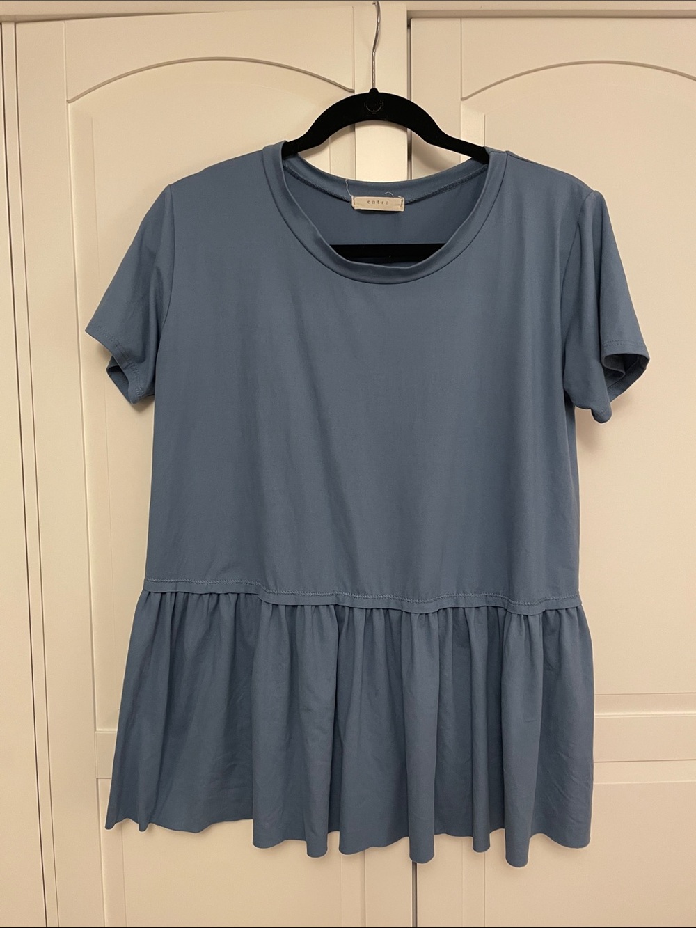 Entro Dusty Blue Short-Sleeve Peplum Tunic